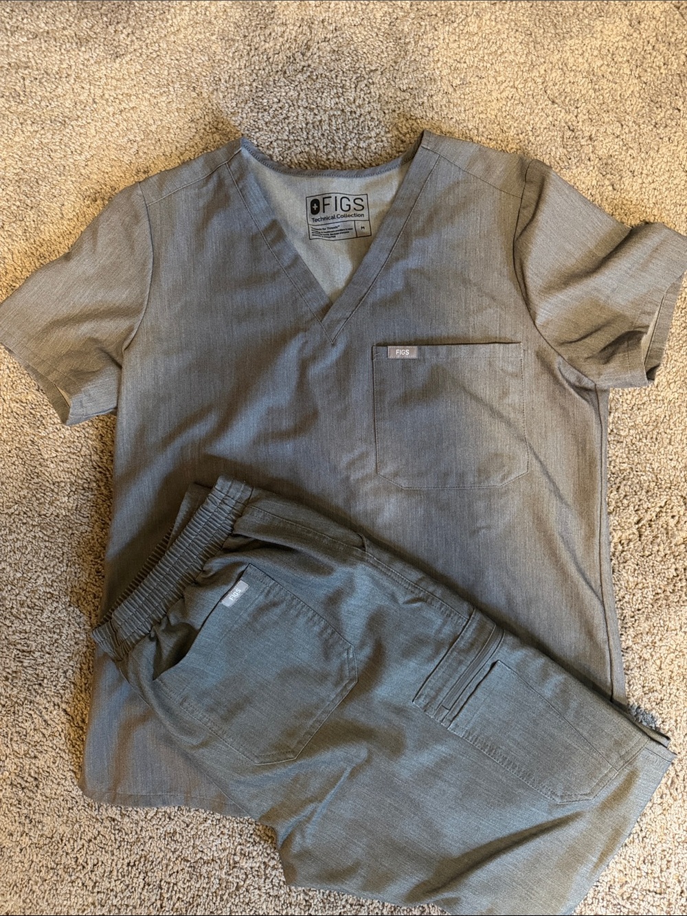FIGS Gray Drawstring Pants & Shirt Set